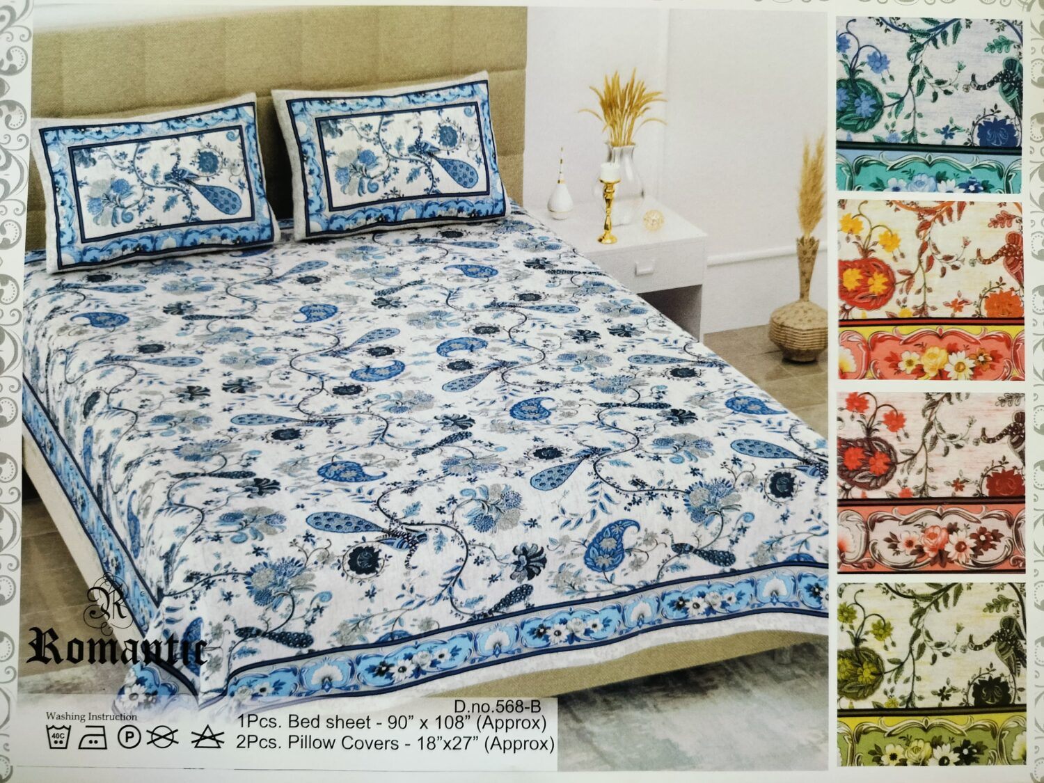 Romantic Mill – Peackock Print Double Size Bedsheet